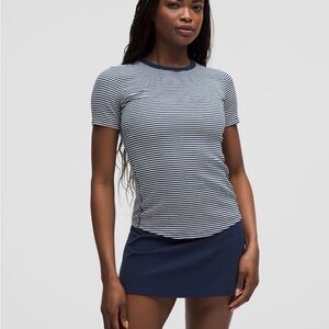 Lululemon Athletica Navy and White Striped Tee
